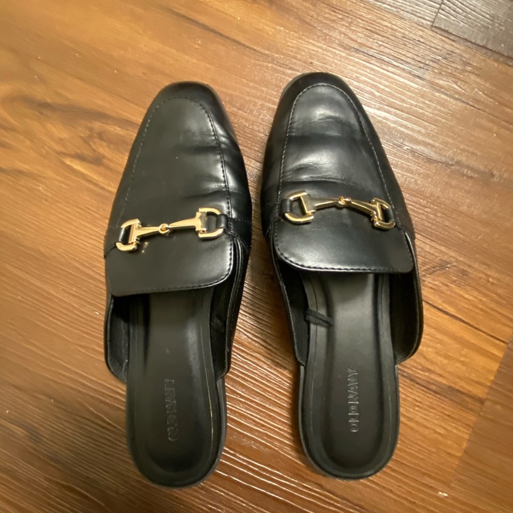 Old Navy Black Slip-On Loafers with Gold Detail